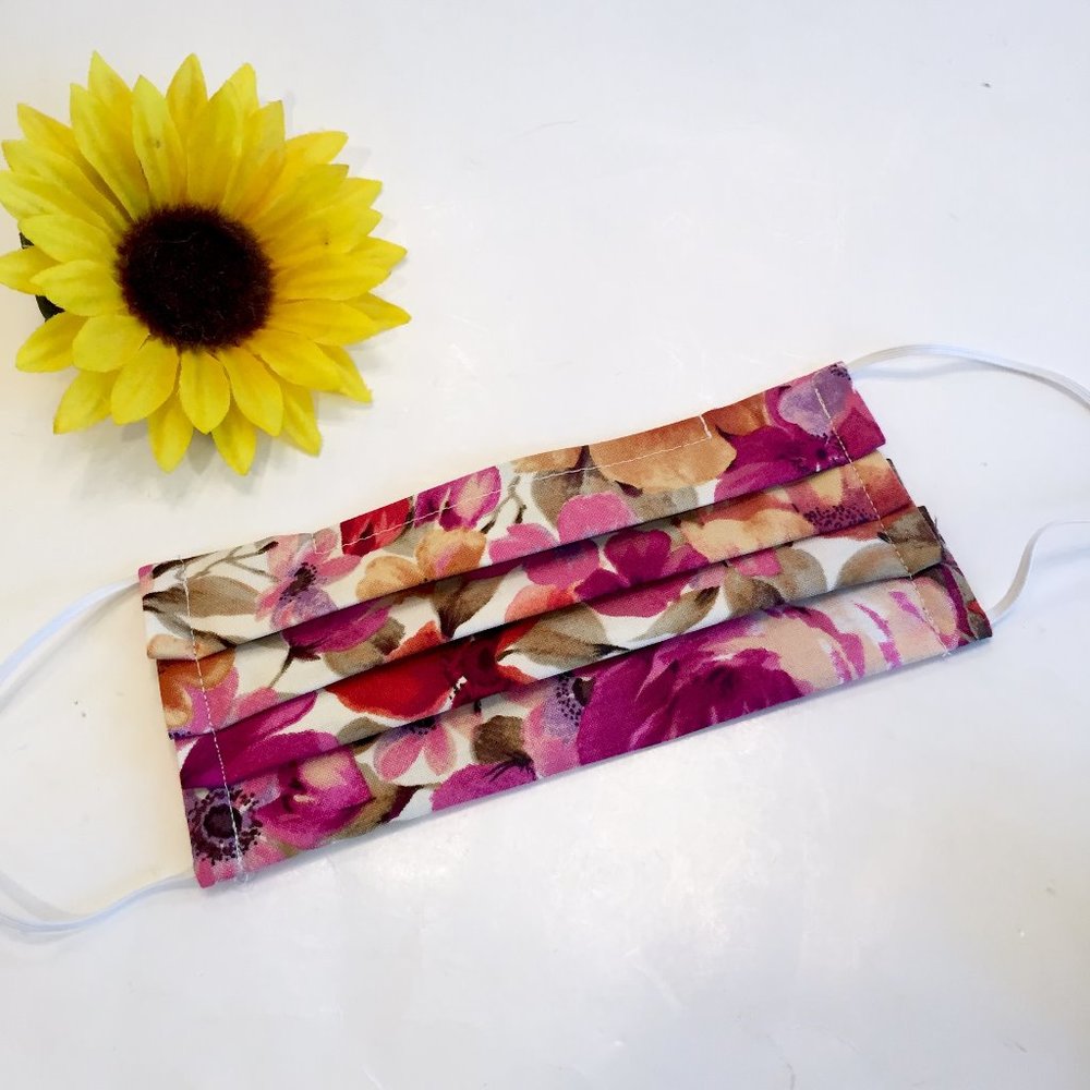 Fabric Face Mask Pink Rose Floral Print